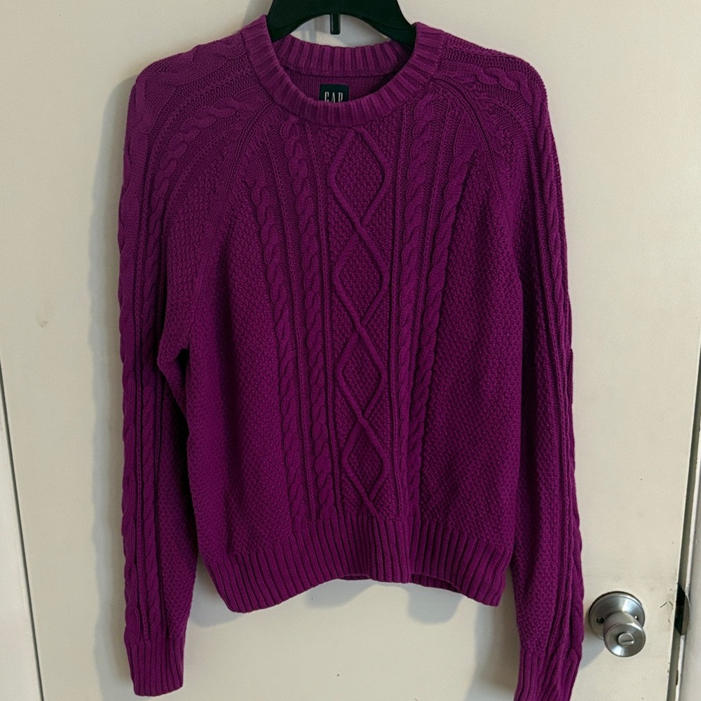 GAP Purple Cable Knit Scoop Crewneck Sweater